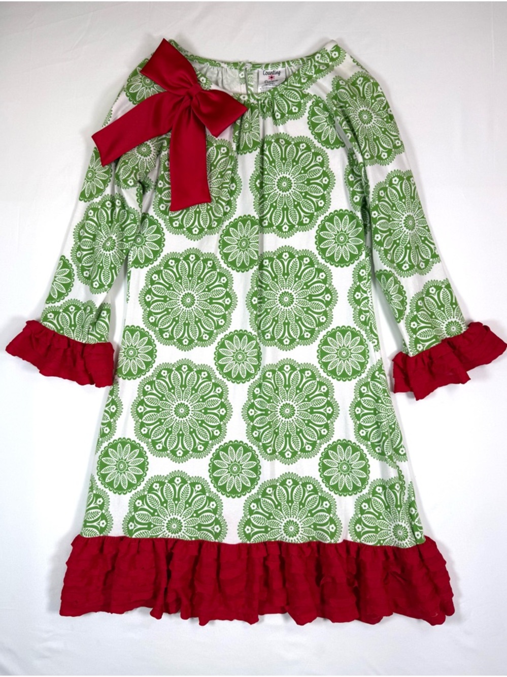 COUNTING DAISIES Girls Dress 16 Christmas Cottagecore Preppy Bow Ruffle‎ Floral